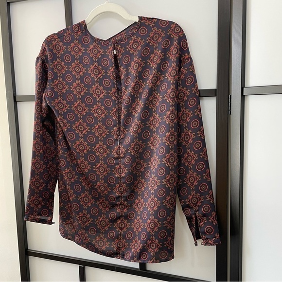 [XXS] Club Monaco Red & Navy Blue Nautical Knot Long Sleeve Blouse - Picture 5 of 11